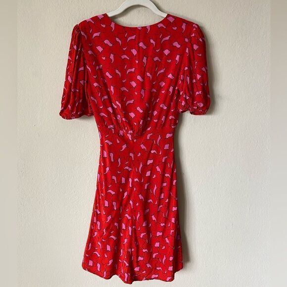 Staud Milla Mini Red Dress Puff Sleeve Size 00 - Picture 4 of 6